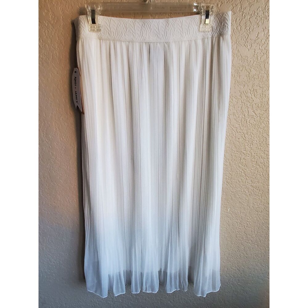 Andi + James Midi Skirt Layered Pleated Romantic Flowy Eggshell NWT Size M